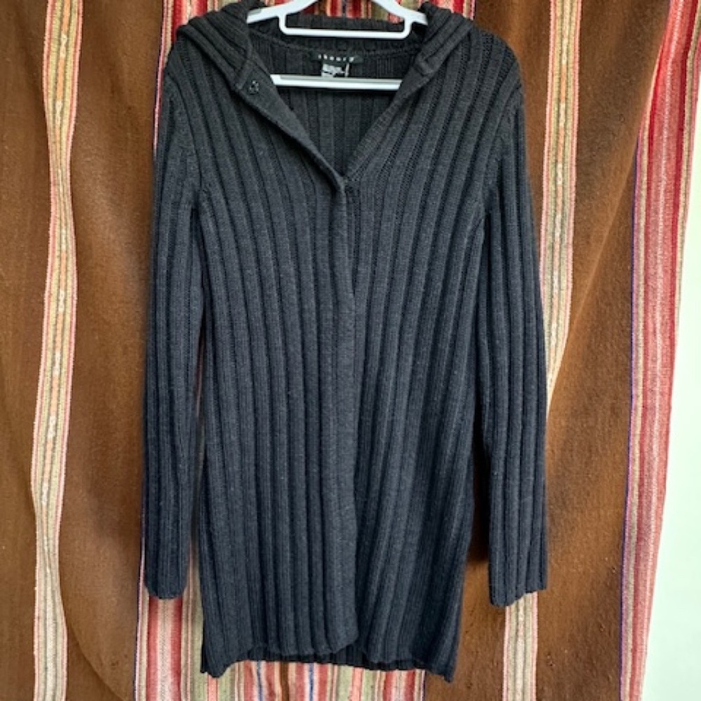 VINCE CHUNKY RIBBED LONG WOOL CHARCOAL GRAY CARDIGAN - S